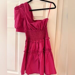 Fuchsia One-Shoulder Tiered Mini Dress NWT